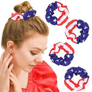 image:image4 PCS Patriotic Haitr Scrunchies Oaoleer 4th of July Hair Ties Elastics Scrunchy Bobbles Soft Hair Bands Ponytail Holder American USA Hair Accessories for Women Girls American  PolyesterAmerican  Polyester