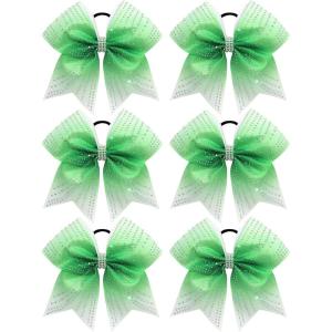 image:imageOAOLEER 6pcs 7 Large Glitter Cheer Hair Bows for Cheerleader Black Gradient Rhinestone Shiny Cheer Bow with Ponytail Tie Holder for Girls Softball Cheerleader BlackGreen