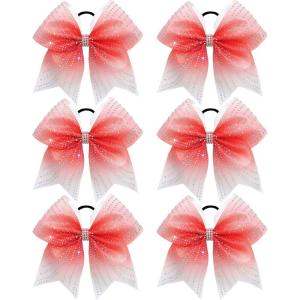 image:imageOAOLEER 6pcs 7 Large Glitter Cheer Hair Bows for Cheerleader Black Gradient Rhinestone Shiny Cheer Bow with Ponytail Tie Holder for Girls Softball Cheerleader BlackRed