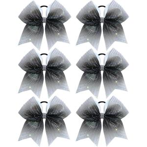 image:imageOAOLEER 6pcs 7 Large Glitter Cheer Hair Bows for Cheerleader Black Gradient Rhinestone Shiny Cheer Bow with Ponytail Tie Holder for Girls Softball Cheerleader BlackBlack