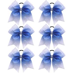 image:imageOAOLEER 6pcs 7 Large Glitter Cheer Hair Bows for Cheerleader Black Gradient Rhinestone Shiny Cheer Bow with Ponytail Tie Holder for Girls Softball Cheerleader BlackBlue