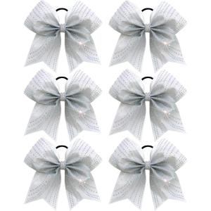 image:imageOAOLEER 6pcs 7 Large Glitter Cheer Hair Bows for Cheerleader Black Gradient Rhinestone Shiny Cheer Bow with Ponytail Tie Holder for Girls Softball Cheerleader BlackSilver