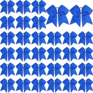 image:imageOAOLEER 32PCS 8 Large Cheer Hair Bows for Cheerleader Big Jumbo Black Cheering Hair Bows Ponytail Holder Elastic Band Handmade for Cheerleading College Sports BlackBlue
