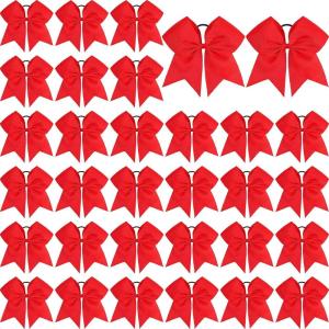 image:imageOAOLEER 32PCS 8 Large Cheer Hair Bows for Cheerleader Big Jumbo Black Cheering Hair Bows Ponytail Holder Elastic Band Handmade for Cheerleading College Sports BlackRed