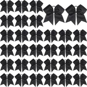 image:imageOAOLEER 32PCS 8 Large Cheer Hair Bows for Cheerleader Big Jumbo Black Cheering Hair Bows Ponytail Holder Elastic Band Handmade for Cheerleading College Sports BlackBlack