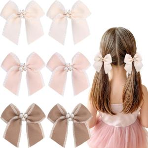 image:imageOAOLEER 6PCS Hair Bows for Girls Bow Hair Clips for Girls Ribbon With Alligator Clips Girl Hair Accessories for Kids Teen Back to School PinkBlueYellowBeige Series