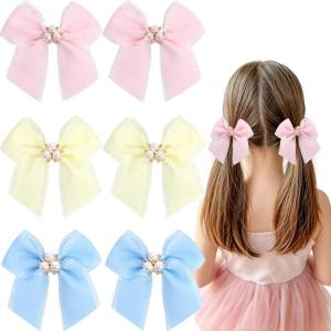 image:imageOAOLEER 6PCS Hair Bows for Girls Bow Hair Clips for Girls Ribbon With Alligator Clips Girl Hair Accessories for Kids Teen Back to School PinkBlueYellowPinkBlueYellow
