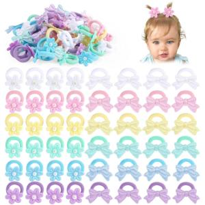 image:imageOAOLEER 48PCS Baby Hair Ties Toddler Hair Ties No Damage with Flower Soft Elastic Ponytail Holders Hair Accessories for Thick Hair Infants Baby Toddlers Little Girls 1 Inch