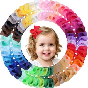 image:imageOAOLEER 50Pcs 45 Hair Bows for Girls Grosgrain Ribbon Hair Bows Clips Alligator Clips Barrettes Hair Accessories Back to School Party 45 inch 1 Count Pack of 503 inch