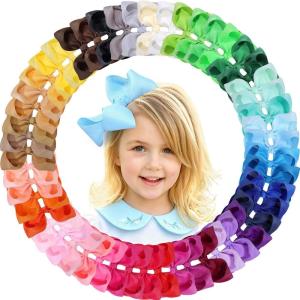 image:imageOAOLEER 50Pcs 45 Hair Bows for Girls Grosgrain Ribbon Hair Bows Clips Alligator Clips Barrettes Hair Accessories Back to School Party 45 inch 1 Count Pack of 506 inch