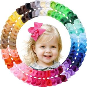 image:imageOAOLEER 50Pcs 45 Hair Bows for Girls Grosgrain Ribbon Hair Bows Clips Alligator Clips Barrettes Hair Accessories Back to School Party 45 inch 1 Count Pack of 5045 inch