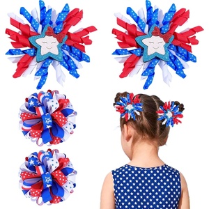 image:imageOAOLEER 4th of July American Flag Hair Bow Clips Blue White Red Grosgrain Ribbon Alligator Bow Kids Girls Women Hair Accessories For Party Supplies Red White BlueBlue White RedB