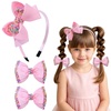 image:imageOAOLEER 1 PCS Pink Bow Headbands for Girls with 2 PCS Pink Hair Bow ClipsCandy Tulle Hairbands Girls Hair Accessories for Birthday Party Proms