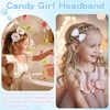 image:imageOAOLEER 1 PCS White Bow Headbands for Girls with 2 PCS Pink Hair Bow ClipsCandy Tulle Hairbands Girls Hair Accessories for Birthday Party Proms
