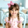 image:imageOAOLEER 1 PCS White Bow Headbands for Girls with 2 PCS White Hair Bow ClipsCandy Tulle Hairbands Girls Hair Accessories for Birthday Party PromsPink