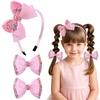 image:imageOAOLEER 1 PCS White Bow Headbands for Girls with 2 PCS White Hair Bow ClipsCandy Tulle Hairbands Girls Hair Accessories for Birthday Party PromsPink