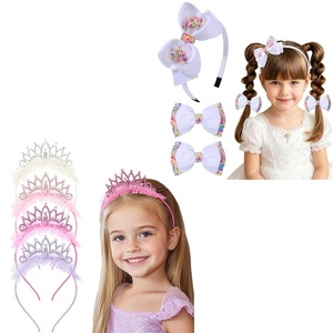 image:imageOAOLEER 1 PCS White Bow Headbands for Girls with 2 PCS Pink Hair Bow ClipsCandy Tulle Hairbands Girls Hair Accessories for Birthday Party Proms