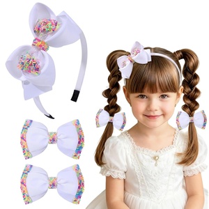 image:imageOAOLEER 1 PCS White Bow Headbands for Girls with 2 PCS White Hair Bow ClipsCandy Tulle Hairbands Girls Hair Accessories for Birthday Party PromsWhite
