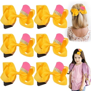 image:imageBack to School Pencil Hair Bows Oaoleer 6PCS Grosgrain Ribbon Yellow Decorations for Girls Toddlers Kids Grades K5Pencil Hair Bows Clips